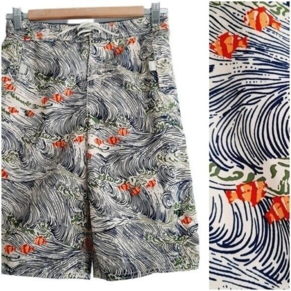 LANDS END Swim Board Shorts Waves & Fish Pattern Kids Sz L - Picture 1 of 11